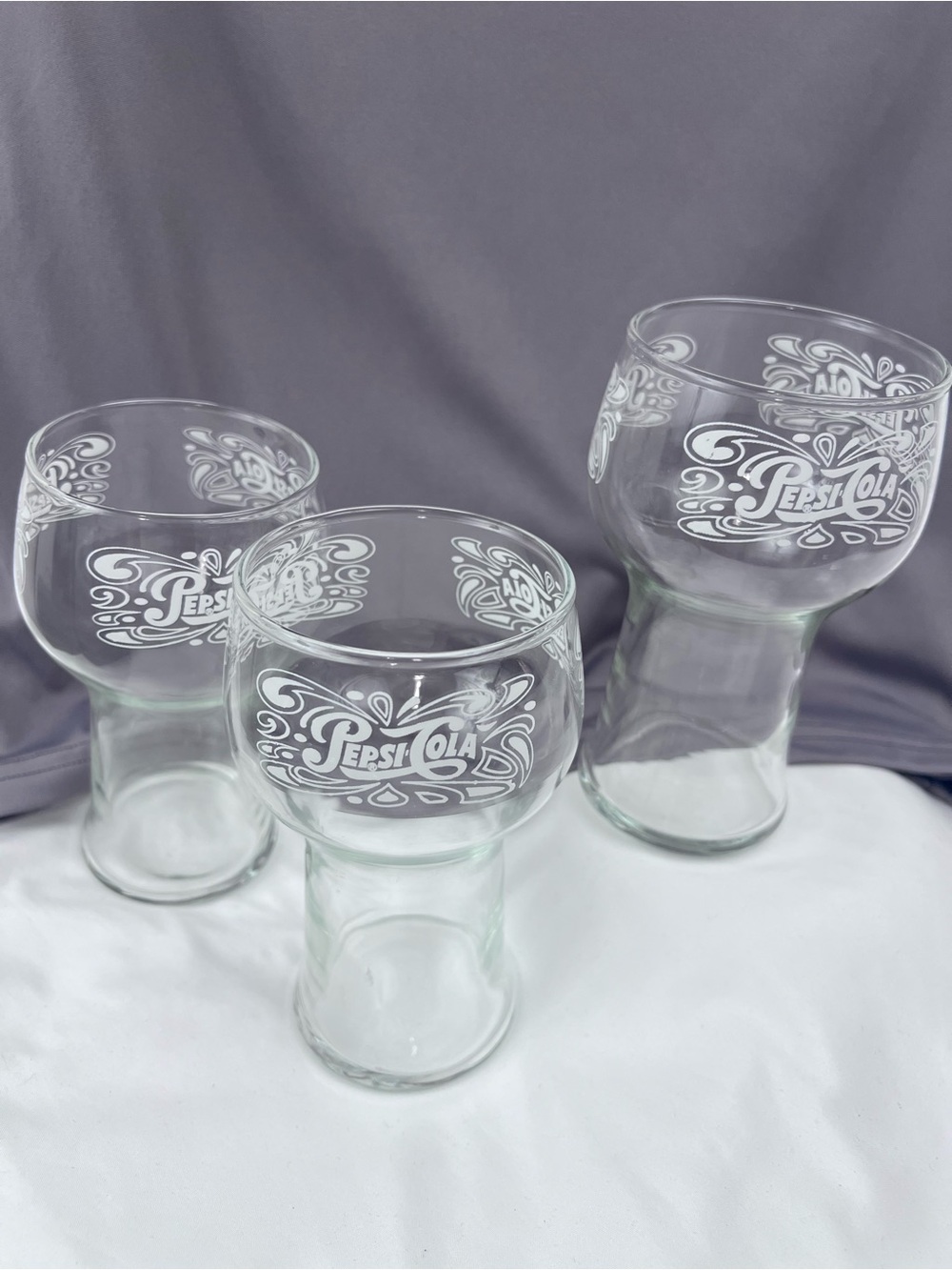 Pepsi Cola Glasses -Set Of 3 – Vintage Style Swirl Logo – Clear Soda Drinkware